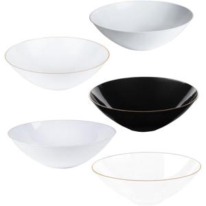 16 oz White with Gold Rim Party Bowls - Disposable Plastic Bowls, Bulk Case of 120 - Catering, Parties, Restaurant & Food Service