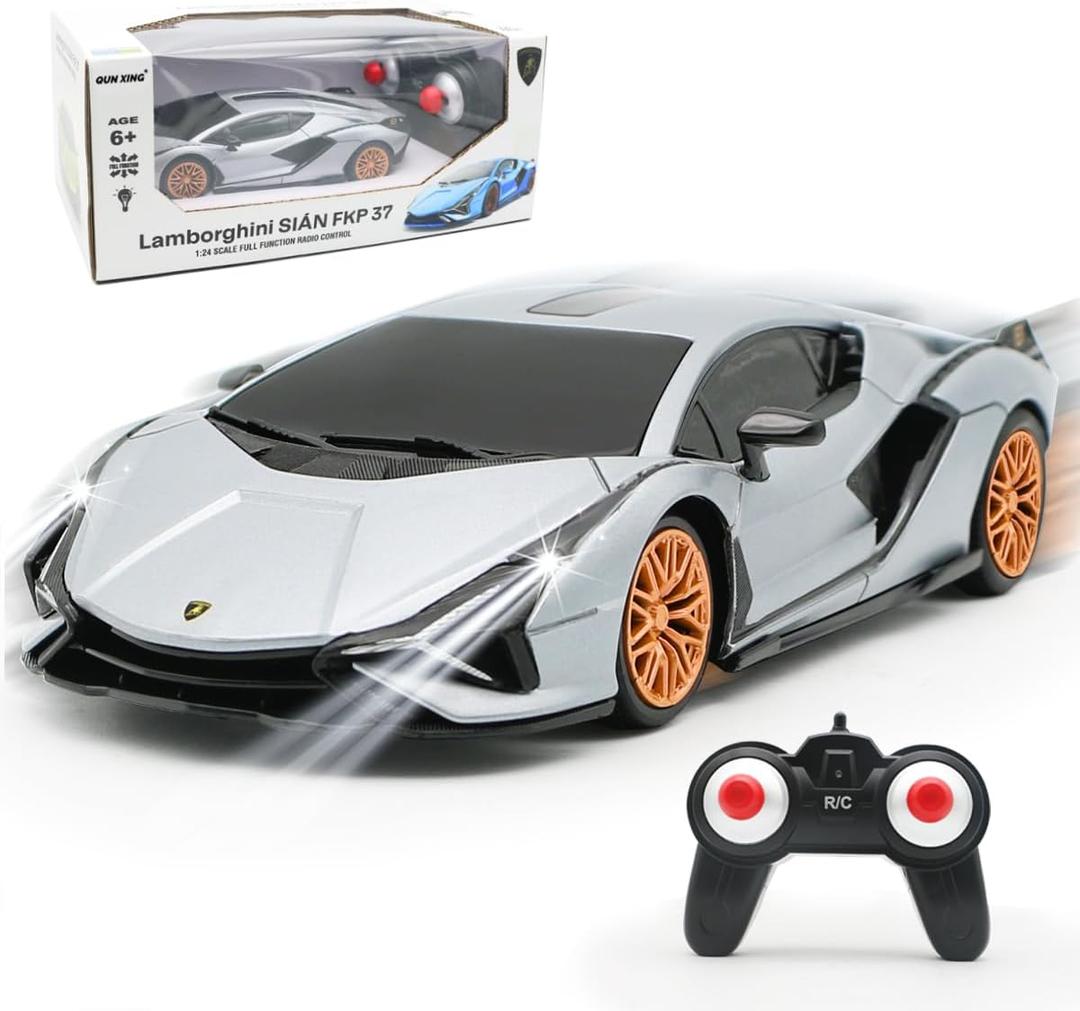 QUN XING Remote Control Car 1:24 Officially Licensed 2.4GHZ Rc Cars Lambo Sport Racing Toy Car for Kids Boys 4-7 Years Birthday Gift,Silver