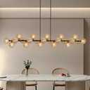 Modern Linear Chandelier 70" Dining Room Light Fixture Long Sputnik Chandelier with Amber Swirled Globe 22 Lights Large Kitchen Island Pendant Light for Living Room, Farmhouse
