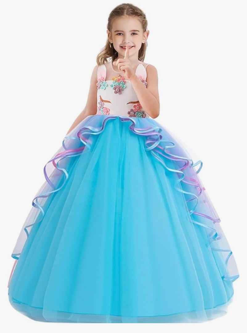 DYMCII Girls Unicorn Birthday Costume Princess Sleeveless Tulle Dress Halloween Christmas Party Pageant Long Ball Gown Size 170
