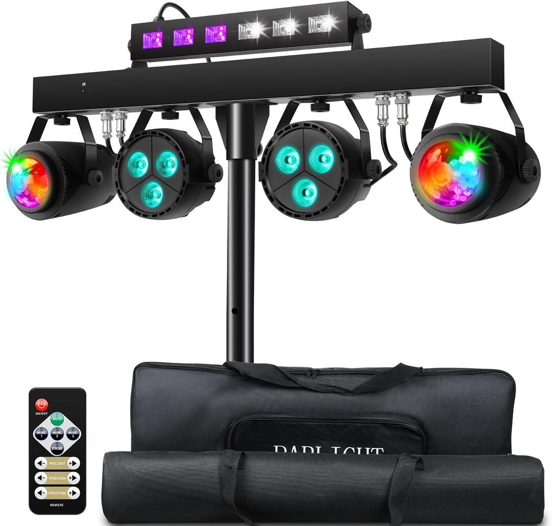 DJ Lights Package with Stand 7.5Ft, DJ Light for Parties Sound Activated, DMX & Remote Control Portable Gig Bar Lights LED Stage Lighting System for Band, Booth, Wedding, Events, Shows (PL-31P(with bag))