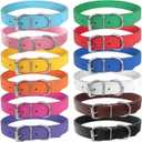 Pet Collars - Leather Small Dog Collars - 12 Color Adjustable ID Collar Identification Leather for Puppy Medium Large Breed Dogs - Neck 14~18 Inches