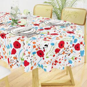 misaya Oval Waterproof Vinyl Table Cloth, Wipeable Tablecloth with Flannel Backing, Plastic Table Cover for Dinner, Picnic, Indoor and Outdoor (Flowers, 52" x 70")