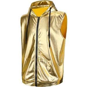 Sintege Men's Metallic Shirt 70s 80s Men Disco Outfit Metallic Hooded Tops Hoodie Shirts for Disco Party, Medium Size