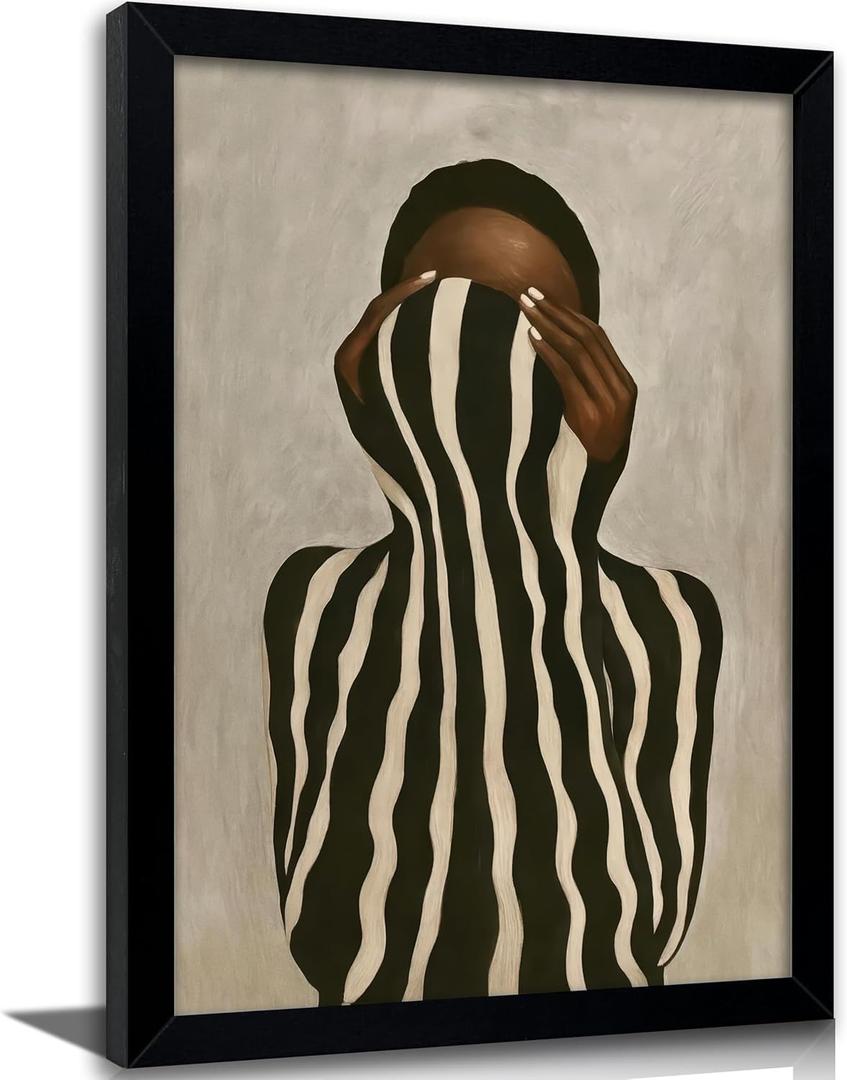 Black Woman Canvas Wall Art African American Picture Wall Decor Fashion Minimalist Poster Print Artwork for Living Room Bedroom Office Home Decoration Black Framed, 24"L x 16"W