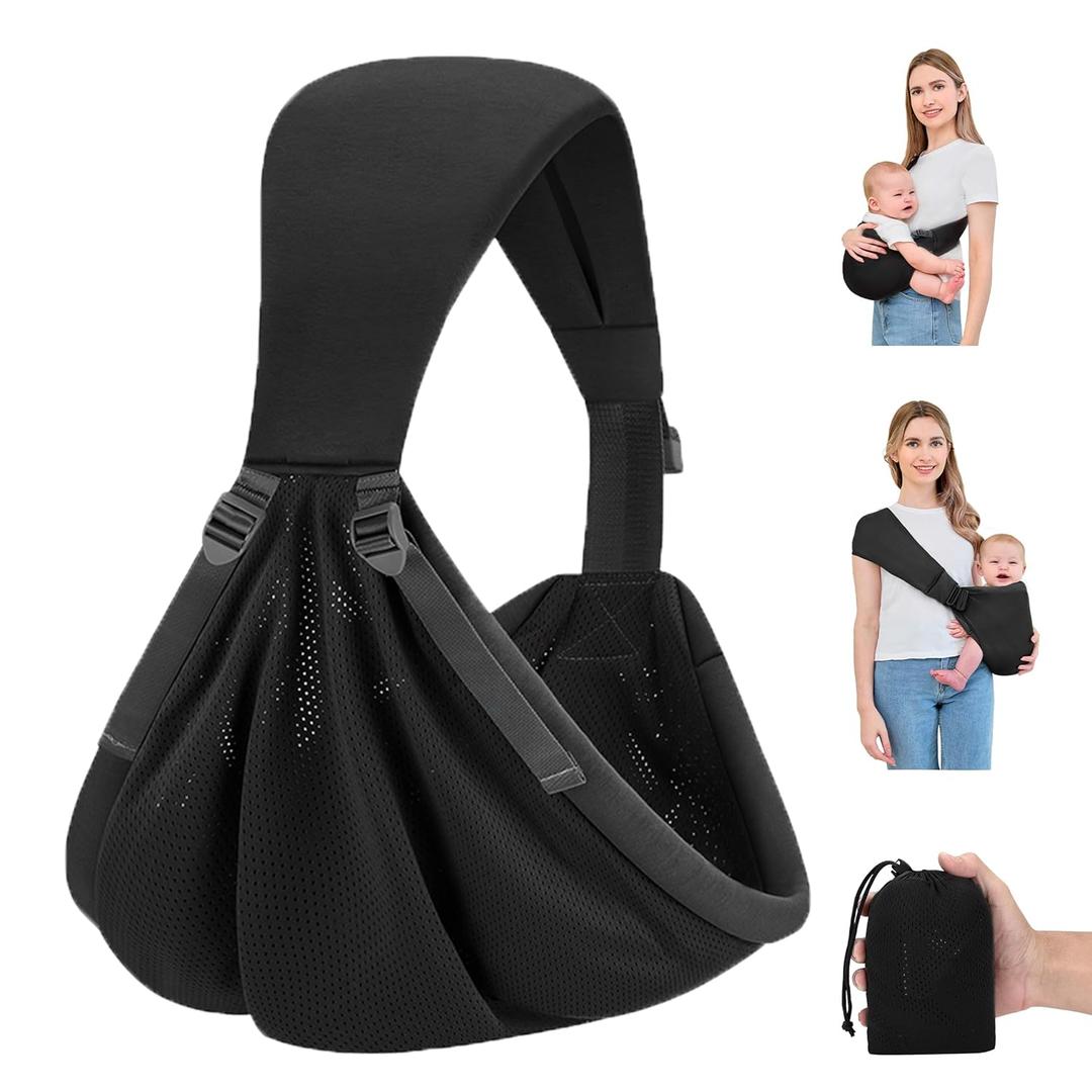 Baby Sling Carrier Newborn to Toddler, Upgraded Adjustable One-Shoulder Lightweight Portable Carrier with Breathable Fabric & Ergonomic Support for 6-40 lbs, One Size Fits All (Black)