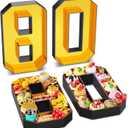 Paready 13.78'' Gold Black Fillable Number 80 Cardboard Tray for Charcuterie, 80th Anniversary, Birthday Party Decoration