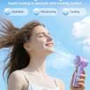 Portable Handheld Fan with Cooling Mist, 30000 RPM High Speed Turbo Personal Fan with Adjustable Speeds, Rechargeable Mini Misting Fan with LED Display for Travel Outdoor Makeup, Purple
