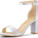 Allegra K Women's Satin Open Toe Ankle Strap Chunky Heels Sandals 8