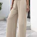 Sampeel Wide Leg Pants Woman High Waist Trousers with Pockets Casual Lounge (L)