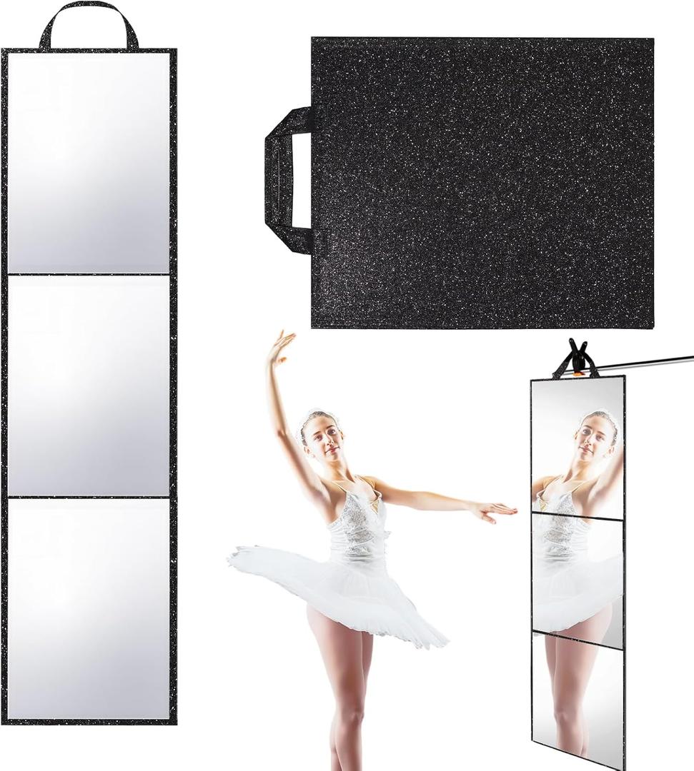 Foldable Full Length Mirror, 2-in-1 Wall Mounted or Tabletop Mirror, Portable Travel Mirror with Handle for Dance Home Bedroom Wardrobe Stage Makeup Checks Camping Outdoor Use (47" x 12.5", Tri-Fold)