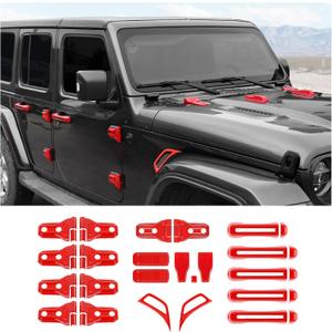 22PCS Full Set Exterior Decoration Trim Kit Fit for 2018-2026 Jeep Wrangler JL JLU 2/4 Doors, Door Hood Engine Hinge Covers Door Handle Side Vent Tailgate Window Hinge Cover (Red)