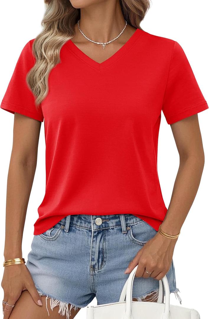 YUCOLEN Women's Short Sleeve Tee Shirts UPF 50+ Soft Breathable V Neck T-Shirts Basic Fashion Tops (Medium)