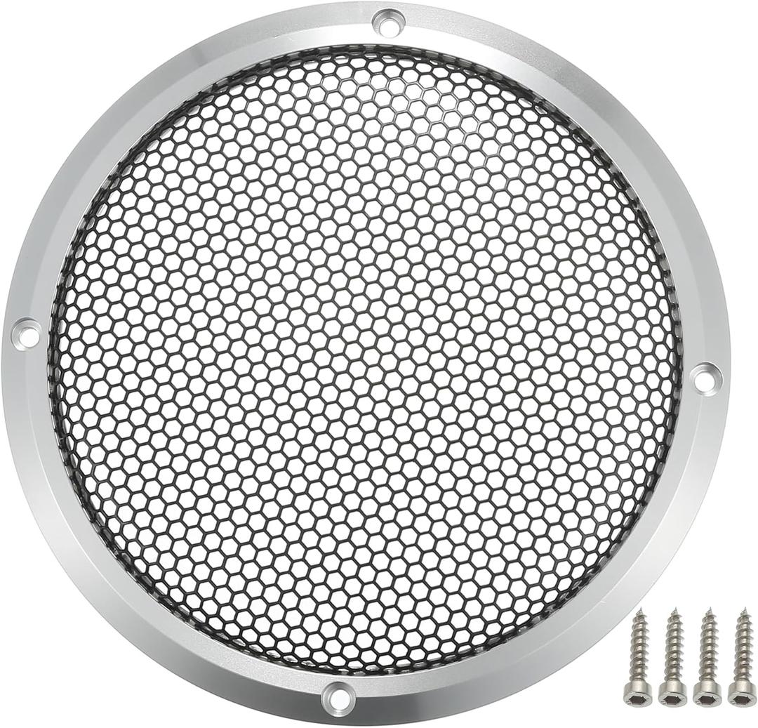 ACROPIX Universal 6" Car Speaker Grills Cover Mesh Round 6 Inch Audio Speaker Subwoofer Guard Protector Case with Mounting Screws Iron Aluminum Alloy Silver Tone Black - Pack of 1