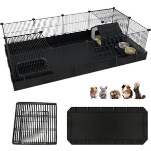 Xymoso DIY Guinea Pig Cages with Waterproof Canvas Bottom,16 Panels Small Animal Cage Pet Playpen with Door for Bunny Turtle Hedgehog,Indoor Metal Wire Yard Fence Outdoor