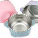 PandaEar 3 Pack Baby Stainless Steel Bowls with Suction, Non-Slip Child Food Bowl with Silicone Sleeve for Kids Toddlers Infants, Extra Strong Base, BPA free