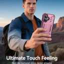 FNTCASE for iPhone 16 Phone Case: Military Grade [Built-in Screen Protector] [Kickstand] Matte Textured Drop Proof Protection Cover | Rugged Shockproof TPU Protective Sturdy Cases - Pink