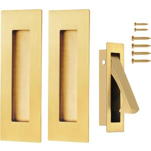 Pocket Door Hardware and Edge Pull,Stainless Steel Pocket Door Handles Latch,Recessed Finger Flush Pulls,for Closet,Sliding,Barn Door (Brushed Gold, 6Inch)