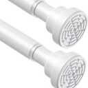 2 Pack White Shower Curtain Rods Spring Tension 32 to 76 Inch, Adjustable Spring Tension Curtain Rod, Never Rust Anti-Slip Shower Tension Rod Shower Rods for Bathroom, Closet, Window