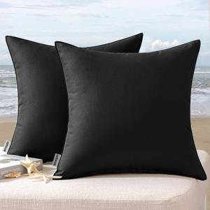 MIULEE Pack of 2 Decorative Outdoor Waterproof Pillow Covers Square Garden Cushion Sham Throw Pillowcase Shell for Spring Patio Tent Couch 20x20 Inch Black