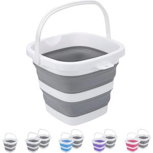 Collapsible Bucket, 5L 1.3Gallon Small Cleaning Mop Buckets for Household Outdoor Car Washing Tub Plastic Foldable Portable Camping Beach Sand Water Pot Pail Space Saving Square, Grey