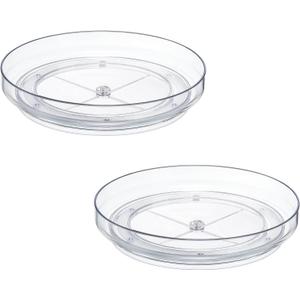 2 Pack 9 Inch Clear Acrylic Lazy Susan, Non-Skid Turntable Organizer for Cabinet, Kitchen, Pantry Organization Storage, Refrigerator, Vanity Makeup, Bathroom Countertop Organizing, Rotating Spice Rack
