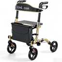 Rollator Walkers for Seniors Folding Rollator Walkers with Seat and Four 8 inch Wheels Medical Rollator Walker with Comfort Handles and Thick Backrest Aluminium Frame,Champagne