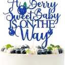 Blue Glitter A Berry Sweet Baby is on the Way Cake Topper, Blueberry Oh Baby/Berry Sweet Girl, Blueberry Themed Baby Shower Party Decorations Supplies