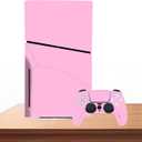 Skin Sticker Compatible with PS5 Slim Disc Console, Protective Vinyl Decal Cover Wrap for Wireless Controller (Pink)