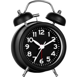 AKCISOT Loud Alarm Clock for Heavy Deep Sleepers,3 Inches Analog Metal Twin Bell Clocks Battery Operated with Backlight for Bedroom Bseide, Old Fashioned for Desk Home Decoration (Black)