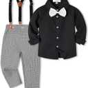 Volunboy Boys Clothes Set Toddler Gentlemen Wedding Suit Long Sleeve Bowtie Formal Dress Shirts Suspenders Pants Outfits (2-3Y, Black)