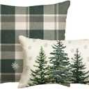 AVOIN colorlife Christmas Trees Snowflake Buffalo Plaid Throw Pillow Covers Set of 2, 12x20 and 18x18 Inch Winter Xmas Holiday Cushion Cases Decoration for Sofa Couch