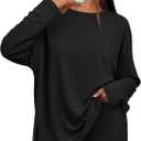 Trendy Queen Oversized Side Slit Tshirts for Women Long Sleeve Workout Tops Fall Fashion Gym Casual Tees Basic Y2K Clothes (2XL, Black)