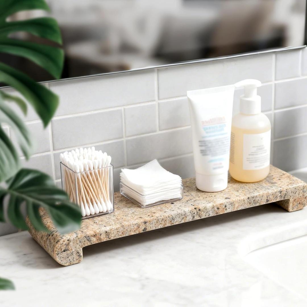 Natural Marble Tray Marble Pedestal Stand for Kitchen Counter, Bathroom, Home Decor, Small Plant Tray 4.02" x 15.98" Soap Dish Holder for Jewelry, Vanity, Counter Luxury Decorative Tray (Kashmir Gold)