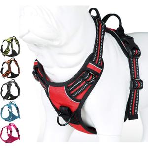 Truelove No Pull Dog Harness with Easy Control Handle and 2 Leash Attachments,Reflective Adjustable Pet Vest (Medium (Pack of 1), Red)