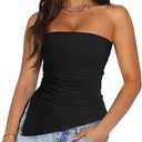 PRETTYGARDEN Womens Tube Top 2025 Summer Trendy Strapless Tops Going Out Outfits Ruched Asymmetrical Bandeau Shirts (Black,Medium)