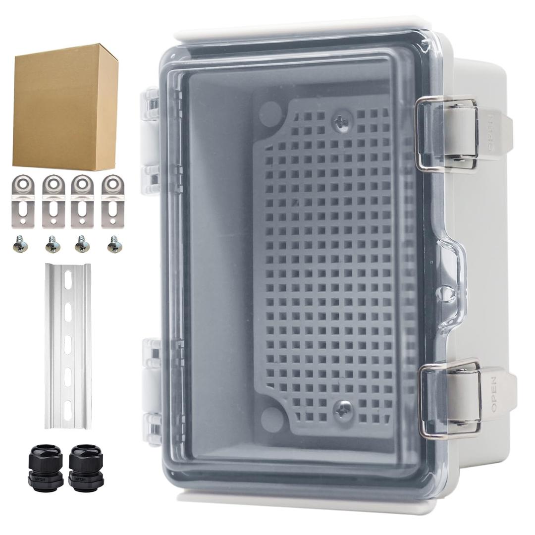 Outdoor Waterproof Electrical Box Junction Box Weatherproof IP67 ABS Plastic Enclosure Switch Router Project Box Electronics Enclosure with Mounting Plate Wall Bracket Clear 5.9"x3.9"x2.8"