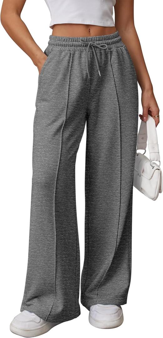 ATHMILE Womens Wide Leg Sweatpants High Waisted Baggy Pants Fashion Teen Girl Drawstring Athletic Joggers, Large
