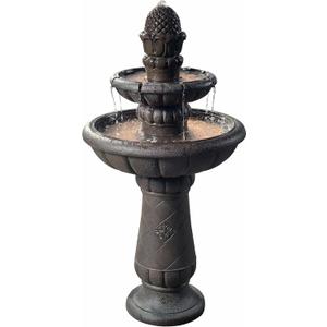 Teamson Home Deluxe Pineapple Pedestal 2 Tiered Floor Waterfall Fountain with Pump for Outdoor Patio Garden Backyard Decking, 39 Inch Height, Iron Gray