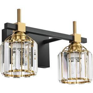 SOLFART Crystal Lights Over Mirror Bathroom Vanity Light Crystal Vanity Lights for Bathroom Light Fixtures Over Mirror 2T (Black Bronze+Clear Crystal Shade)