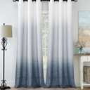 Central Park Ombre Rayon Blend Heavy Linen Texture Window Curtain Panel 6 Grommets Top Gradient Cream White to Indigo Blue Window Drapes Treatment for Living Room/Bedroom, Set of 2, 40" x 108" Each