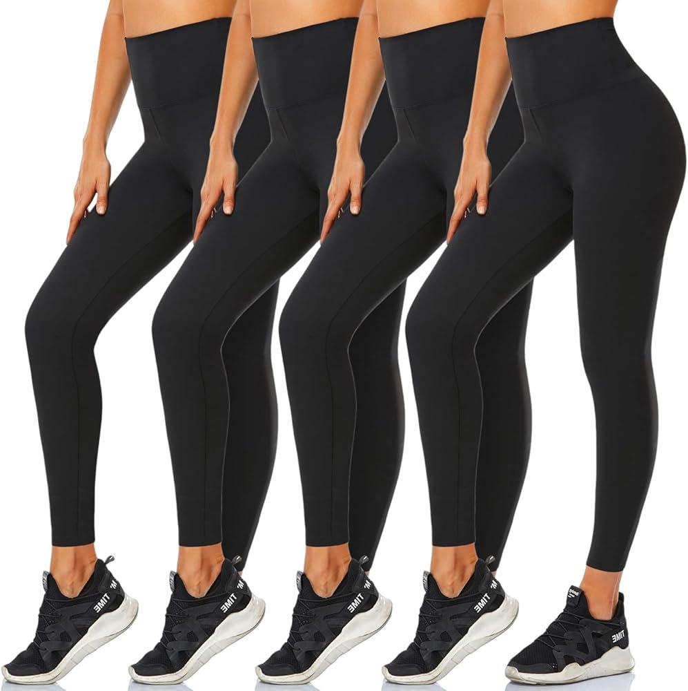FULLSOFT 4 Pack Leggings for Women High Waisted Soft Black Yoga Pants for Workout Athletic Running Reg & Plus Size XL