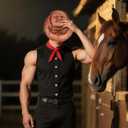 Scary Face Hat Realistic Human Face Costume Hat Brown Latex Halloween Creepy Pouting Crying Cosplay Headgear for Adult