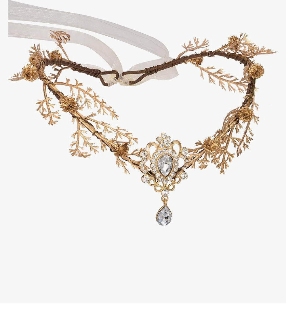 SWEETV Fairy Flower Leaf Crowns for Women Elven Princess Tiara Elf Headpiece for Cosplay Halloween Costume Photoshoot Wedding