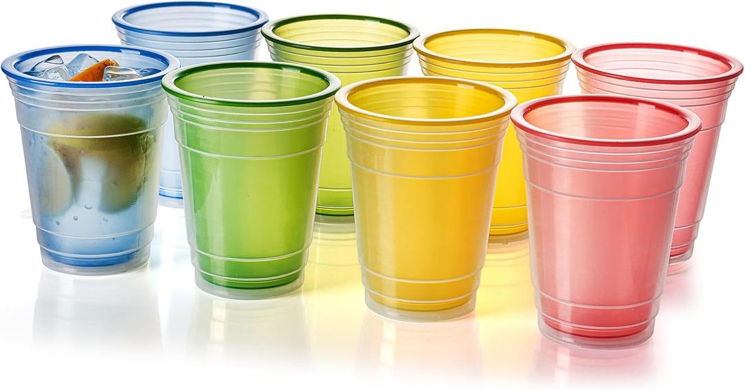 KX-WARE 18 Ounce Double Walled Colorful Tabletop Insulated Plastic Tumbler Cup Keeps Drinks Cold and Hot, set of 8 Multicolor KX-WARE 18 Ounce Double Walled Colorful Tabletop Insulated Plastic Tumbler Cup Keeps Drinks Cold and Hot, set of 8 Multicolor
