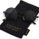 KALIYADI Round Polarized Sunglasses for Men Women Retro Metal Hippie Circle Style Sun Glasses UV Protection (A01-black Frame Black Lens)