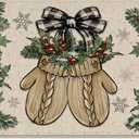 Winter Mitten Decorative Front Door Mat, Black White Buffalo Plaid Check Doormat Indoor Outdoor Farmhouse Non-Slip Floor Entryway Rug, Christmas Holiday Home Kitchen Decoration 17x29 Inch