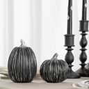 DN DECONATION Pumpkin Decorations for Fall and Halloween Indoor Home Decor, Black and Silver Faux PumpkinsFall Halloween Table Centerpiece, 2-Pack Resin Pumpkin for Thanksgiving Modern Farmhouse (Set of 2)