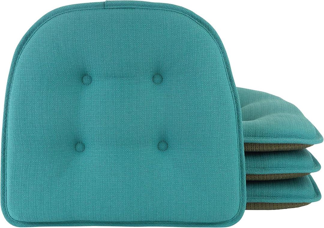 Klear Vu Omega Non-Slip Chair Cushions, Assembled in USA, U-Shaped Skid-Proof Seat Pads for Dining Room, Kitchen, Office, 15"x16", Solid Teal Blue, 4 Pack