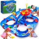VATOS 2-Tier Water Table for Toddlers in Summer,100PCS DIY Waterways Playset with Pump for Outside Yard,Beach,Poolside Activity Sensory Play Table Addition for Kids Boys Girls Age 3 4 5 6 Year Old